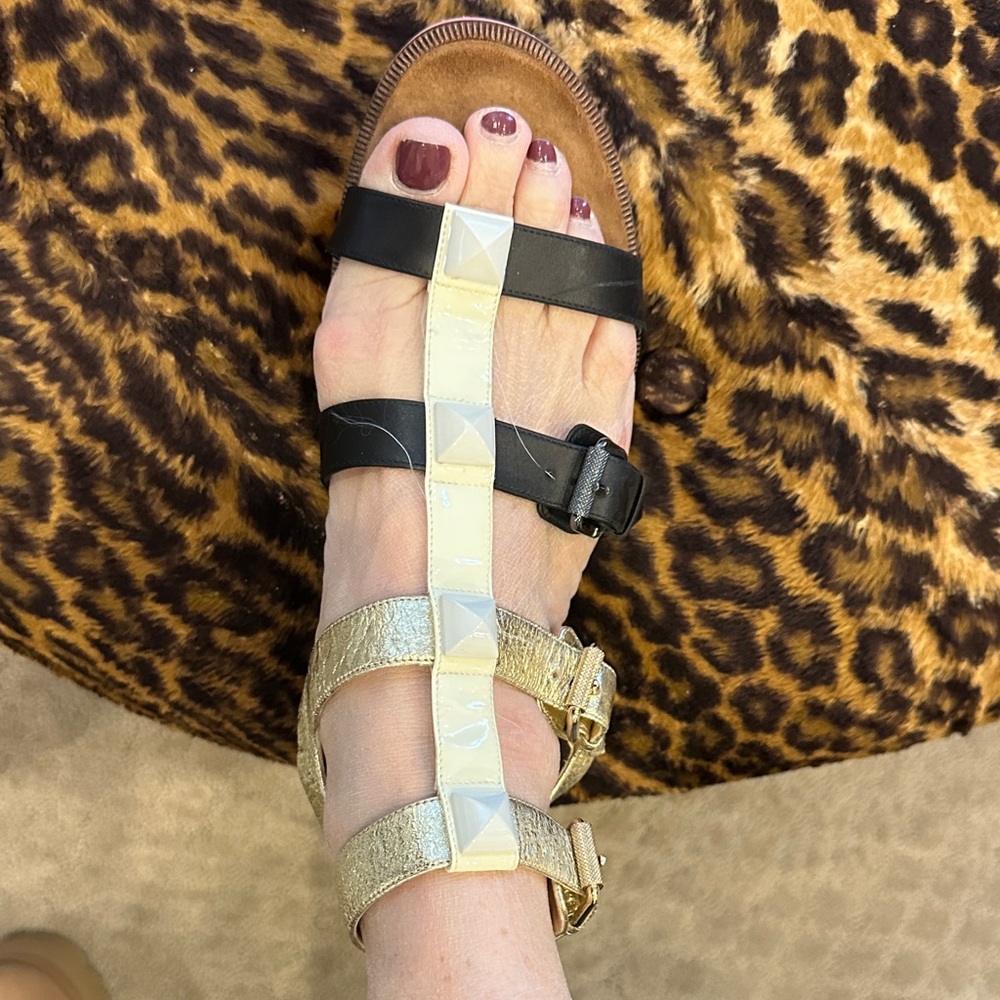 Christian Louboutin Black and Gold Studded Sandals